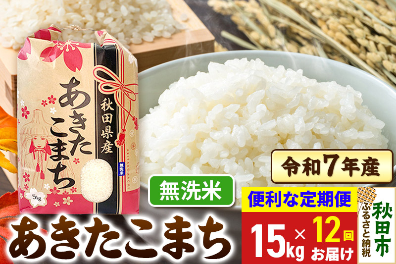 《定期便12ヶ月》 あきたこまち 15kg(5kg×3袋)  令和7年産 【無洗米】秋田県産