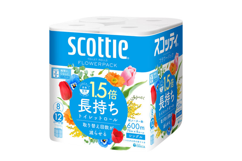 トイレットペーパー スコッティ フラワーパック 1.5倍長持ち〈香り付〉8ロール(シングル)×8パック 新生活 [トイレットペーパー]