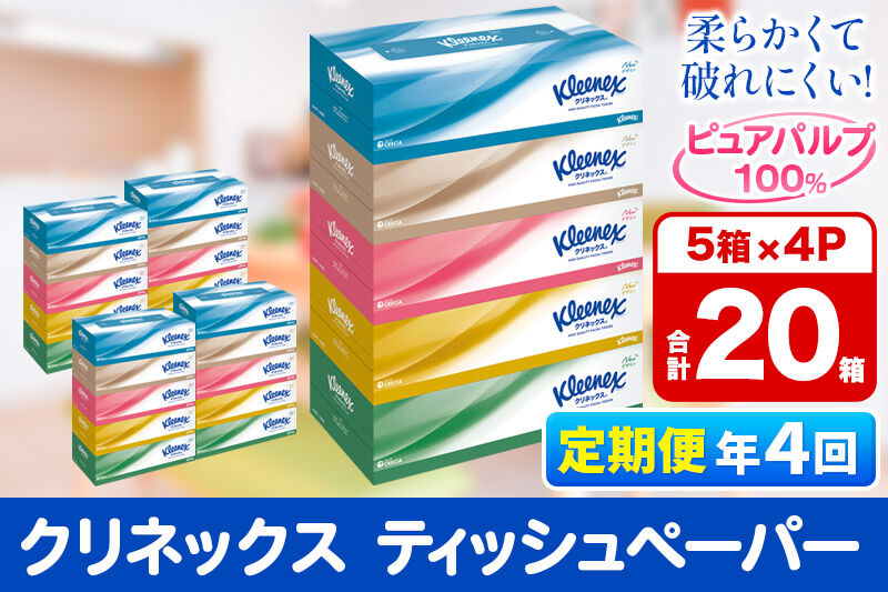 《3ヶ月ごとに4回お届け》定期便 ティッシュ クリネックス 20箱 5箱×4パック 秋田市オリジナル [ティッシュ ボックスティッシュ 定期便]