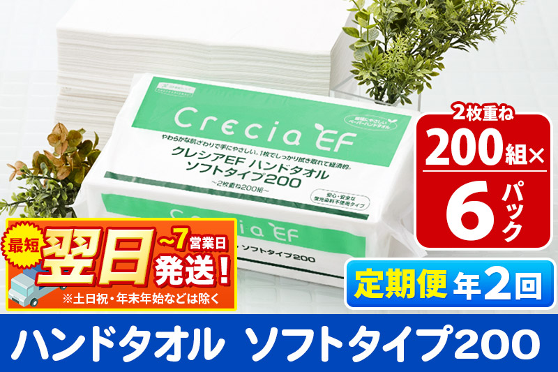 《6ヶ月ごとに2回お届け》定期便 ハンドタオル クレシアEF  ソフトタイプ200 2枚重ね 200組(400枚)×6パック 最短翌日発送 秋田市オリジナル【レビューキャンペーン中】