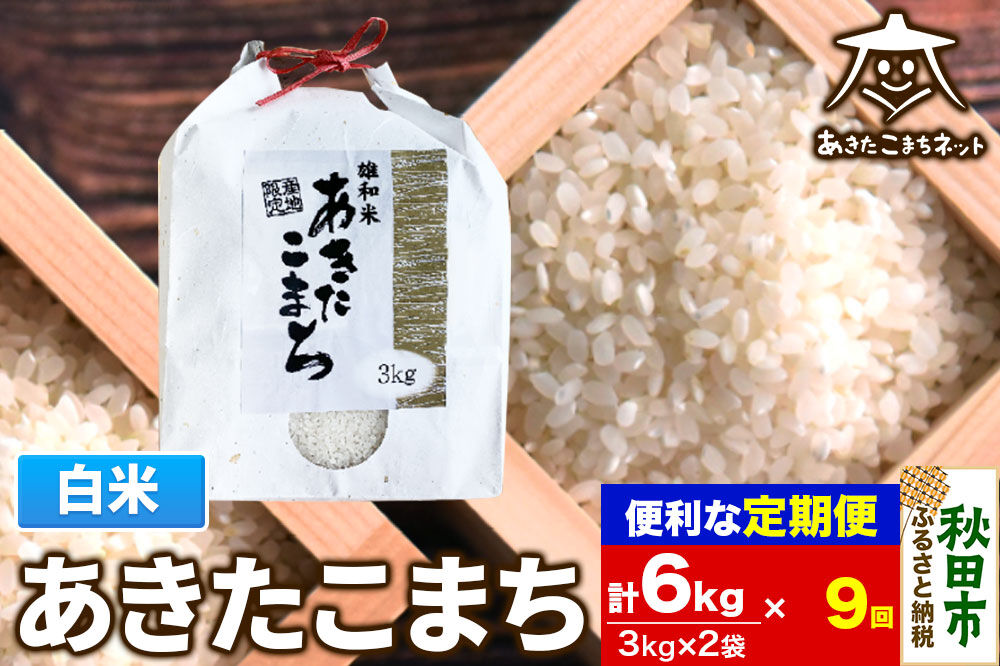 《定期便9ヶ月》あきたこまち 清流米 6kg(3kg×2袋)【白米】 秋田市雄和産 [秋田県産 あきたこまち お米 精米 定期便 6kg 6キロ 3kg袋]