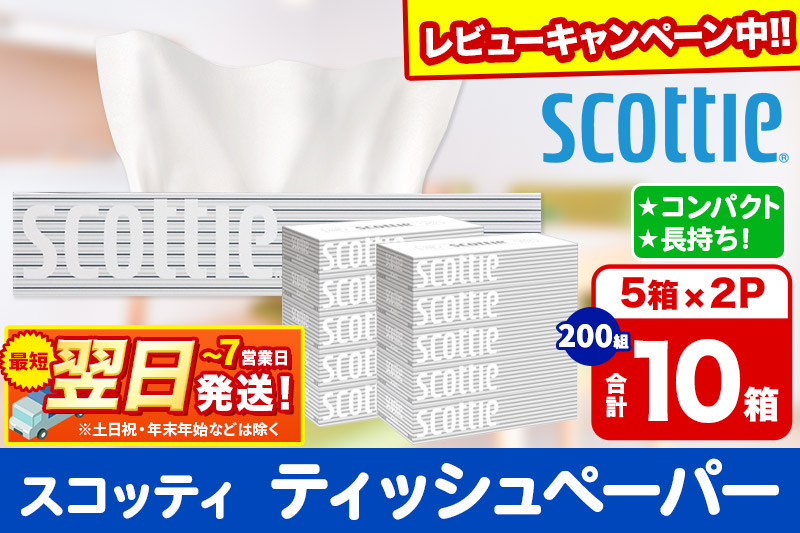 ティッシュペーパー スコッティ 200組 10箱(5箱×2パック) ティッシュ 秋田市オリジナル 最短翌日発送 【レビューキャンペーン中】