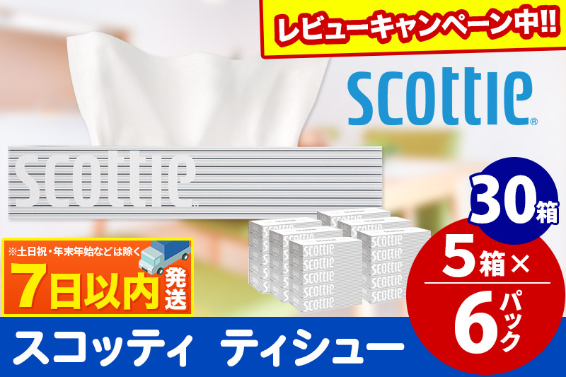 ティッシュペーパー スコッティ 200組 30箱(5箱×6パック) ティッシュ レビューキャンペーン中 秋田市オリジナル