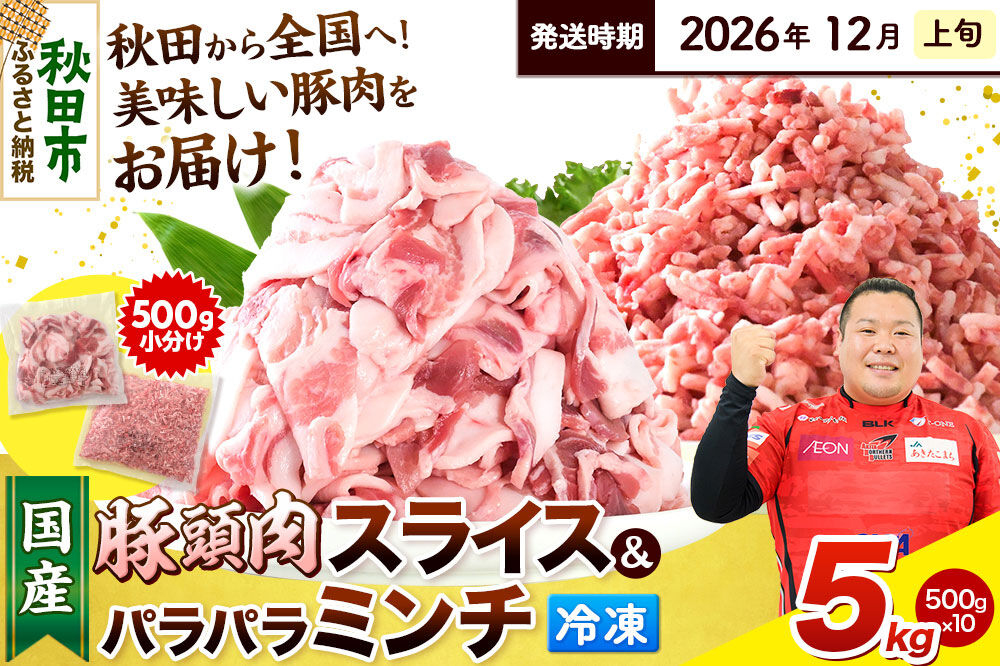 【2026年12月上旬発送】豚頭肉 スライス＆ミンチセット 各2.5kg 合計5kg（スライス 500g×5袋、ミンチ 500g×5袋）豚肉 冷凍 [小分け 挽肉 豚カシラ 豚かしら 松田畜産 国産 ぶた肉 とんとう]