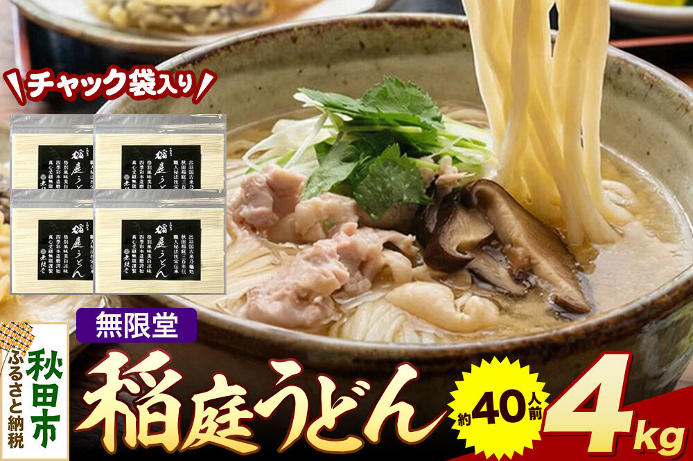 無限堂 稲庭うどん チャック袋入り 4kg（約40人前） 秋田 [細麺 細めん コシ いなにわ うどん 乾麺 干麺 干し麺 職人技 手造り]