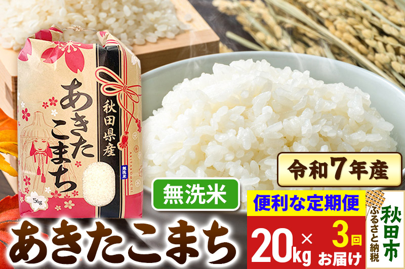 《定期便3ヶ月》 あきたこまち 20kg(5kg×4袋)  令和7年産 【無洗米】秋田県産
