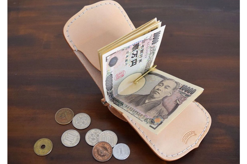 高級牛革 手縫い マネークリップウォレット  (ナチュラル) 革細工工房ROVER（ローバー） マネークリップ コインケース カードケース