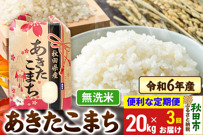 《定期便3ヶ月》 あきたこまち 20kg(5kg×4袋)  令和6年産 新米 【無洗米】秋田県産