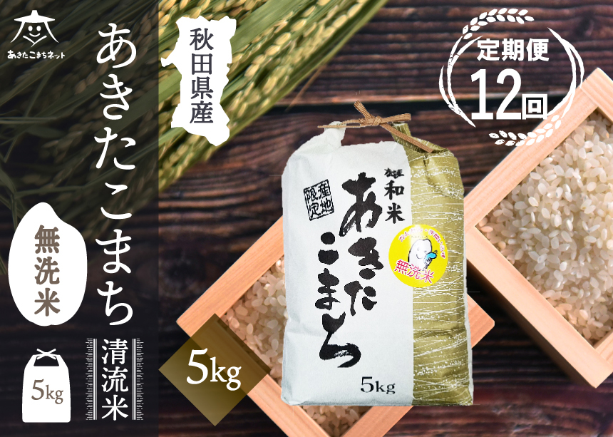 《定期便12ヶ月》あきたこまち 清流米 5kg 【無洗米】秋田市雄和産 [秋田県産 あきたこまち お米 精米 定期便 5kg 5キロ]