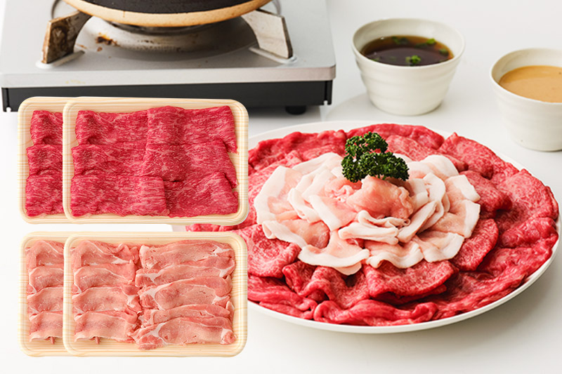 秋田牛と秋田豚のしゃぶしゃぶセット (4〜5人前) 計800g 牛肉 豚肉 豚しゃぶ 鍋 ごちそう 高級