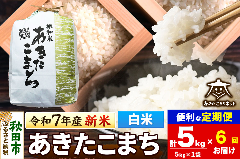 《令和7年産 新米受付》《定期便6ヶ月》あきたこまち 清流米 5kg【白米】 秋田市雄和産