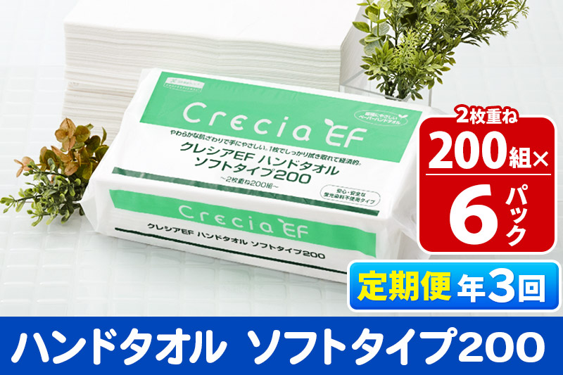 《4ヶ月ごとに3回お届け》定期便 ハンドタオル クレシアEF  ソフトタイプ200 2枚重ね 200組(400枚)×6パック 秋田市オリジナル【レビューキャンペーン中】