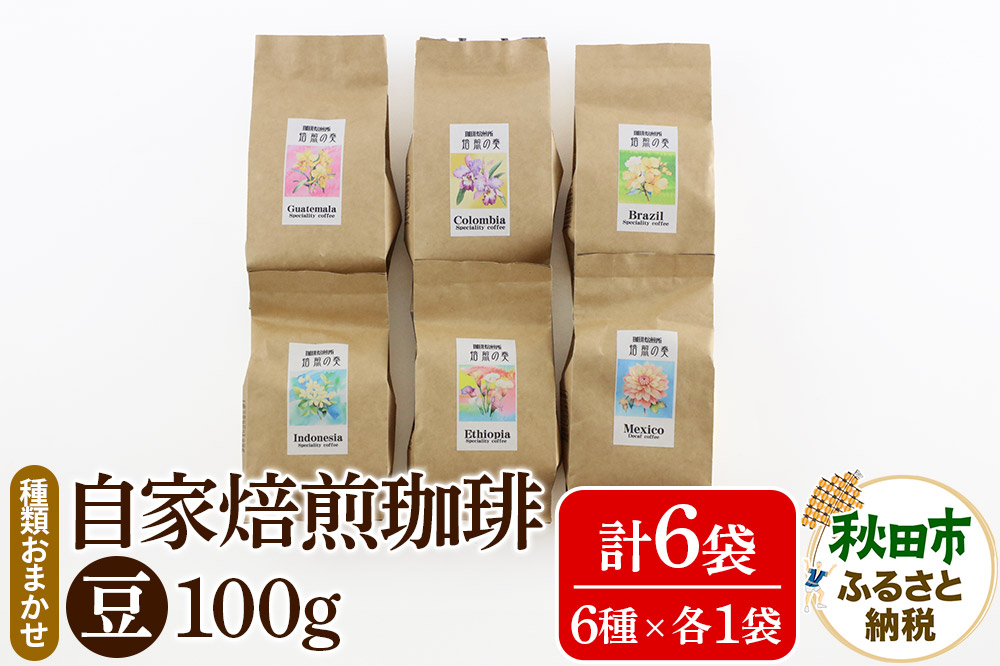 自家焙煎珈琲 豆 100g×おまかせ6種セット 計600g