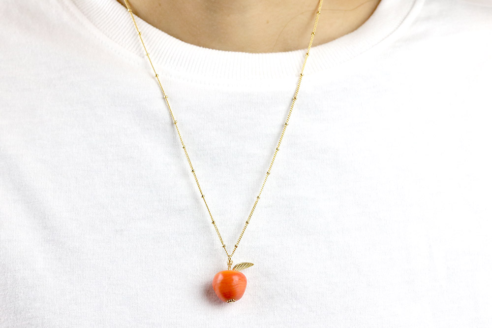 林檎ネックレス 【コーラル】ガラスジュエリー Glass Jewelry grain アクセサリー 秋田