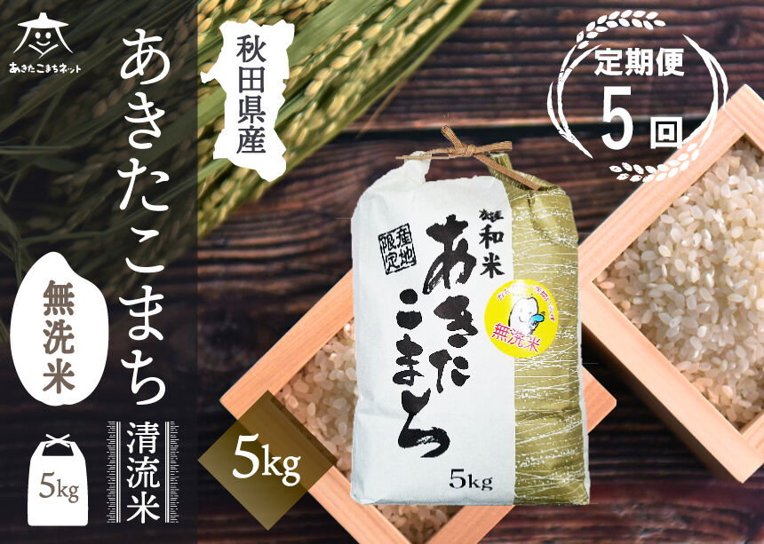 《定期便5ヶ月》あきたこまち 清流米 5kg 【無洗米】秋田市雄和産 [秋田県産 あきたこまち お米 精米 定期便 5kg 5キロ]