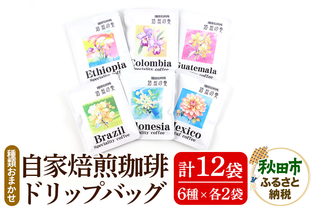 自家焙煎珈琲 ドリップバッグ おまかせ6種(各12g)×2袋  計12袋