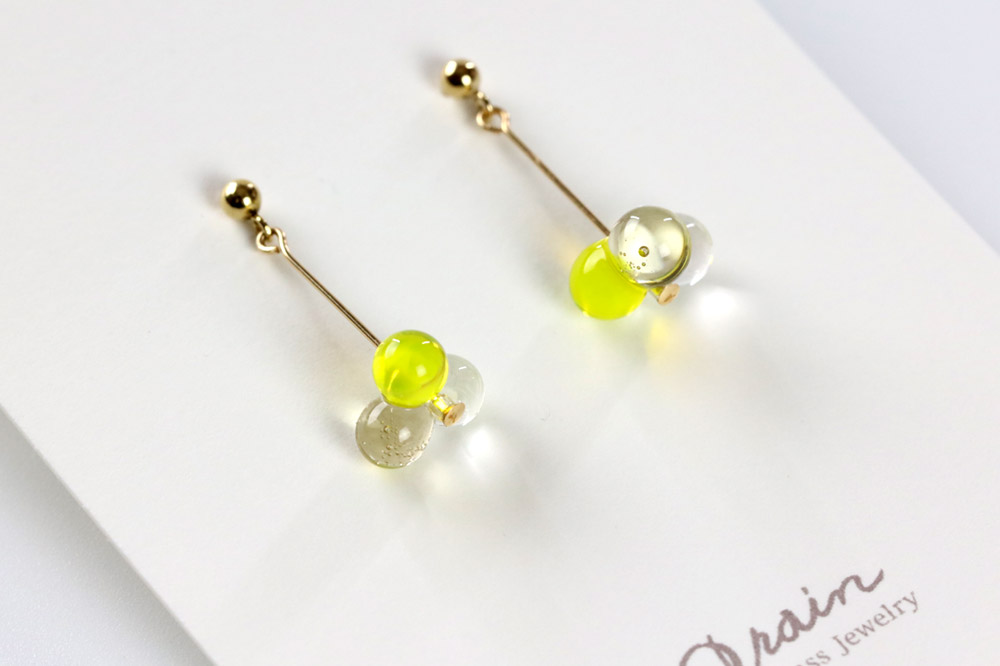 3tenピアス 【イエローmix】ガラスジュエリー Glass Jewelry grain アクセサリー 秋田