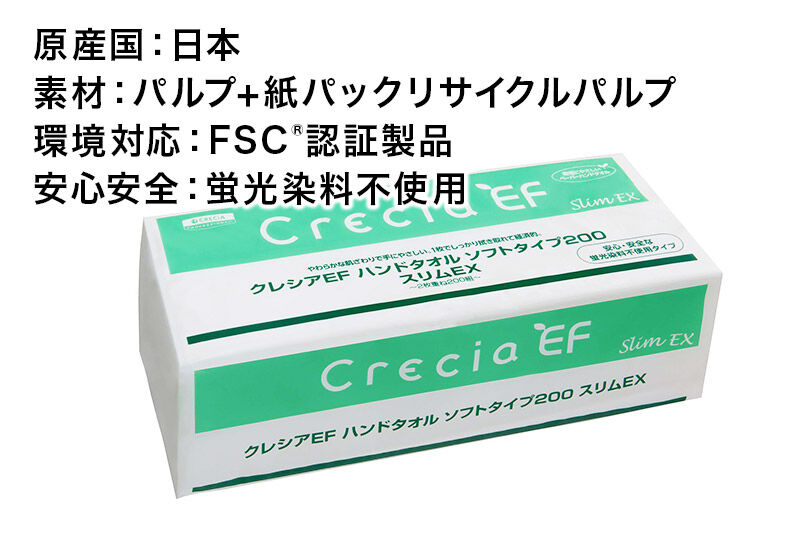 ハンドタオル クレシアEF ソフトタイプ200 スリムEX 2枚重ね 200組(400枚)×24パック 日用品 秋田市オリジナル 新生活 [ハンドタオル 新生活]