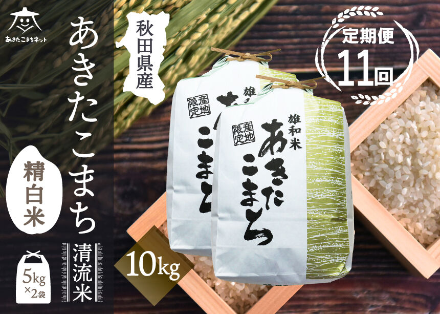《定期便11ヶ月》あきたこまち 清流米 10kg(5kg×2袋)【白米】 秋田市雄和産 [秋田県産 あきたこまち お米 精米 定期便 10kg 10キロ 5kg袋]