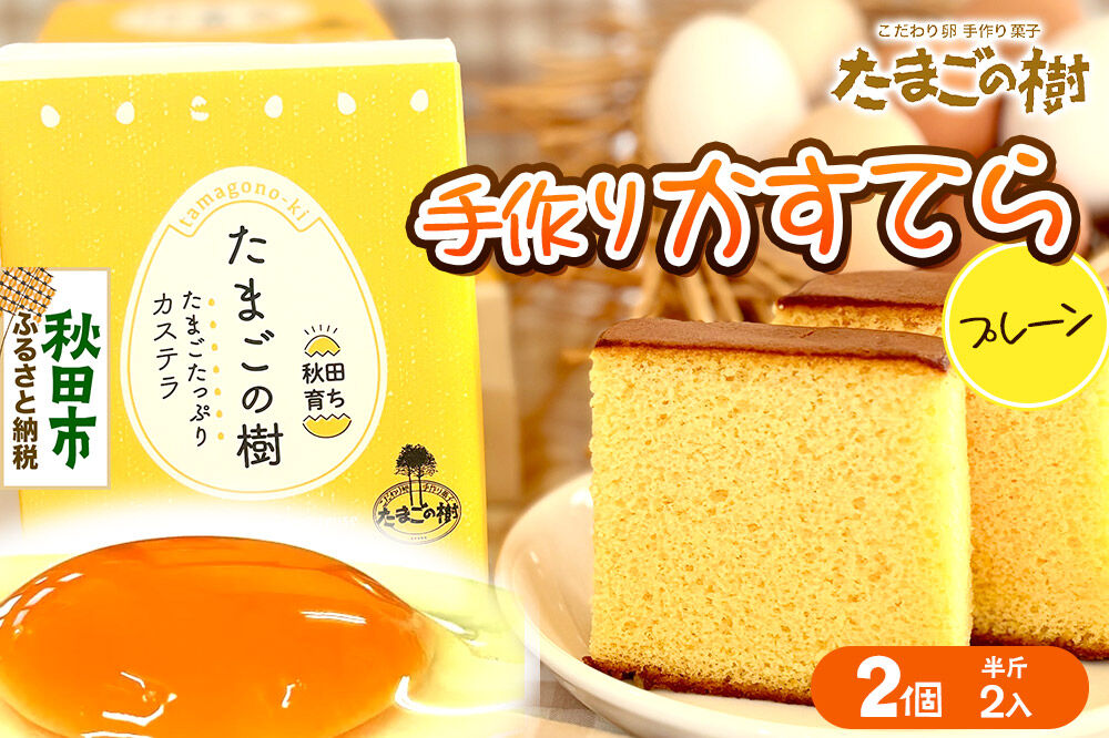 たまごの樹 手作りかすてら（プレーン） 2個（半斤2入） [カステラ お菓子 菓子 スイーツ 国産鶏種もみじ 瀧田養鶏場]