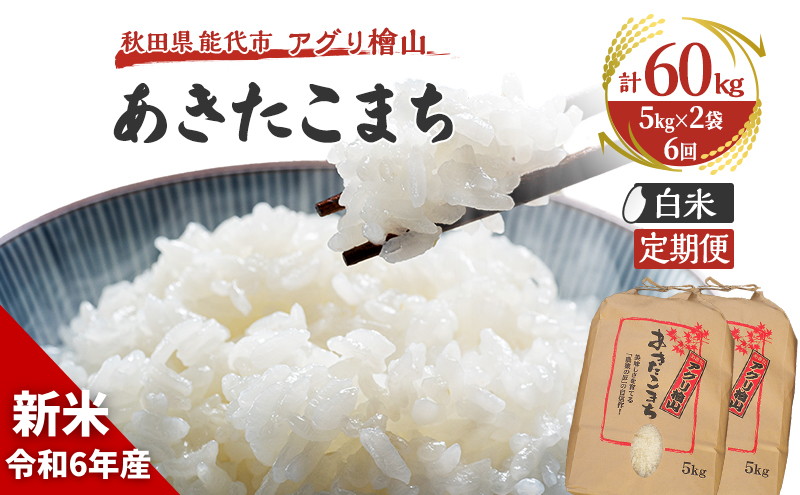 新米 9月下旬から順次発送 《定期便6ヶ月》【白米】秋田県産 あきたこまち 10kg (5kg×2袋)×6回 計60kg アグリ檜山米 令和6年産