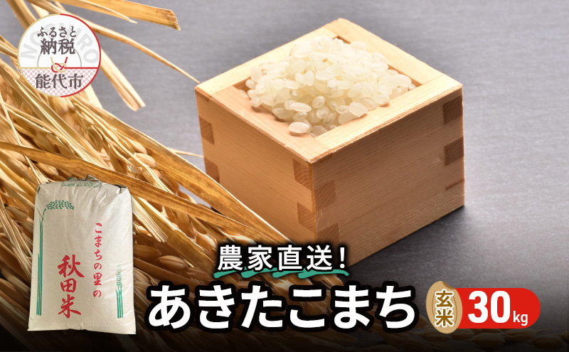玄米 農家直送！うまい!! 本場のあきたこまち 30kg ご飯 ブランド米 おにぎり 令和7年産 産地直送 おこめ ごはん 秋田県 秋田 能代市 お米 銘柄米 お弁当 和食