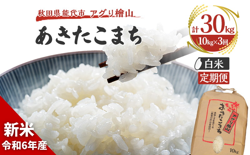 新米 9月下旬から順次発送 《定期便3ヶ月》【白米】秋田県産 あきたこまち 10kg×3回 合計30kg アグリ檜山米 令和6年産