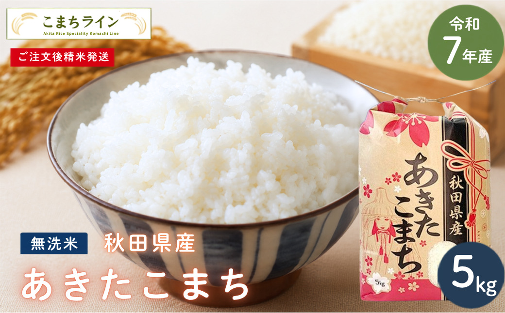 令和7年産 あきたこまち 無洗米 5kg 秋田県産 米 一等米 ブランド米 5キロ 精米 精米したて 一人暮らし 秋田 能代 能代市 送料無料 [こまちライン]