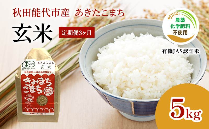 《定期便3ヶ月》【玄米】JAS有機米 きみまちこまち 5kg 秋田県産 あきたこまち 令和6年産