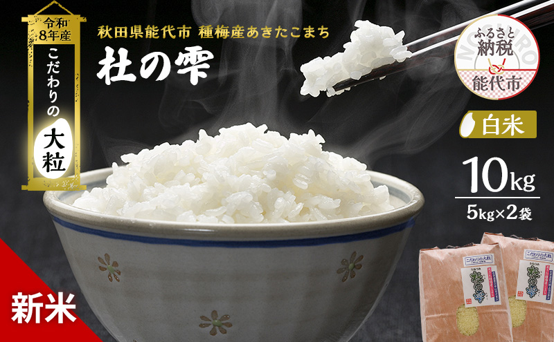 新米 先行予約 令和8年産【白米】秋田県産 あきたこまち 10kg(5kg×2)「杜の雫」こだわりの大粒 種梅産【 お米 たねうめ 白米 精米 ご飯 ブランド米 大粒 おにぎり 産地直送 おこめ ごはん 】