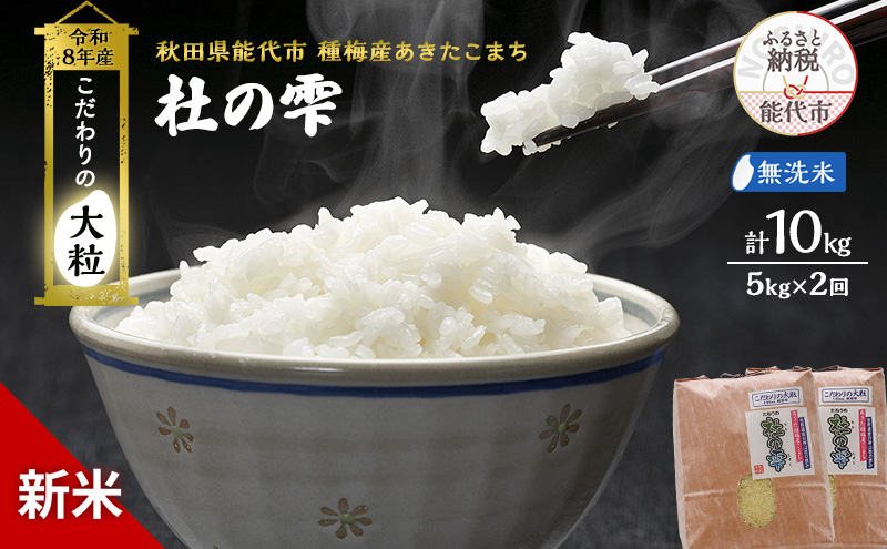 新米 先行予約 令和8年産[無洗米]秋田県産 あきたこまち 10kg(5kg×2)「杜の雫」こだわりの大粒 種梅産【 お米 たねうめ 無洗米 精米 ご飯 ブランド米 大粒 おにぎり 産地直送 おこめ ごはん 】