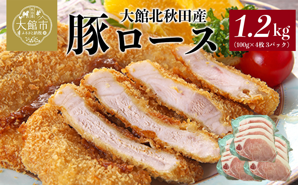 大館北秋田産豚ロース1.2kg（100g×4枚 3パック）　50P2167