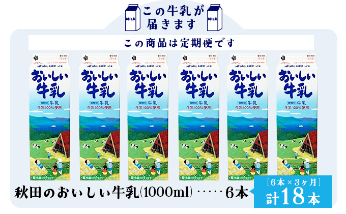 【定期便3ヶ月】秋田のおいしい牛乳1000ml 6本セット　135P7802