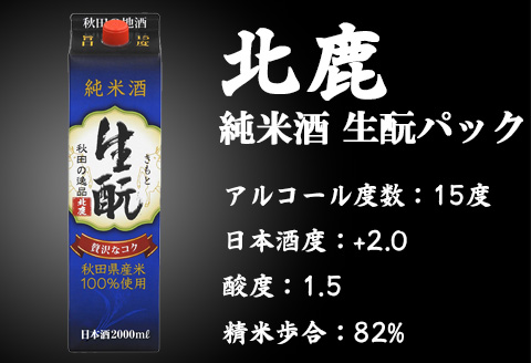 400P4002 【隔月3回定期便】北鹿 『生もとパック詰め合わせ』 2L×3種類×各2本 計6本 (全18本)