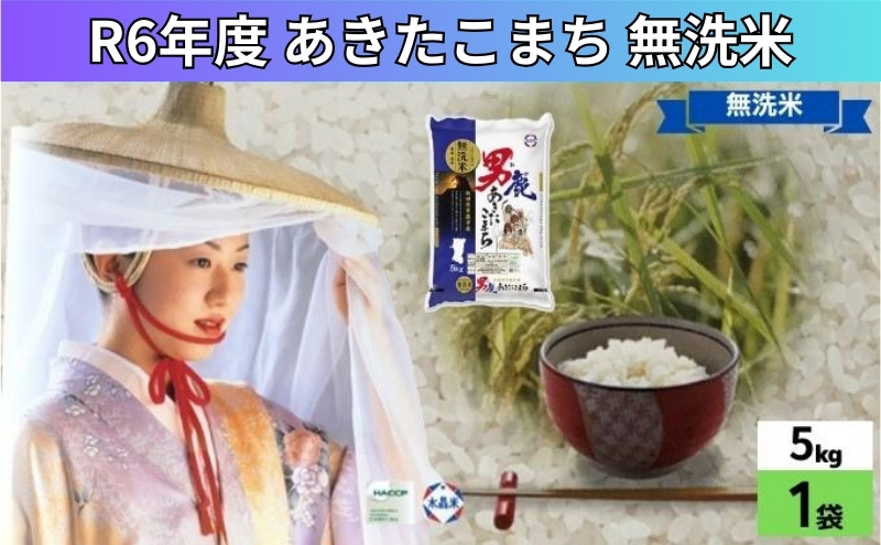 無洗米 令和6年産 あきたこまち 5kg×1袋 秋田県 男鹿市 秋田食糧卸販売 お米 新米 ご飯 おにぎり お弁当 秋田県産 産地直送 