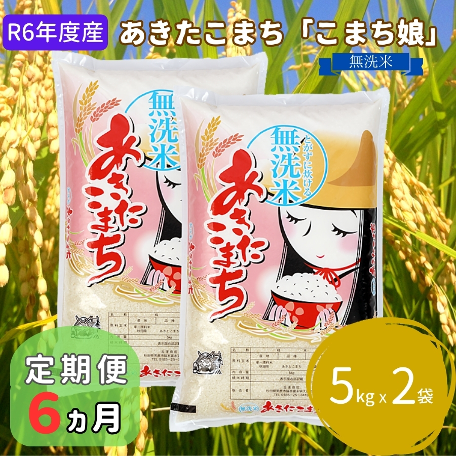 定期便 R6年度産  『こまち娘』あきたこまち 無洗米 10kg  5kg×2袋6ヶ月連続発送（合計60kg）吉運商店 秋田県 男鹿市