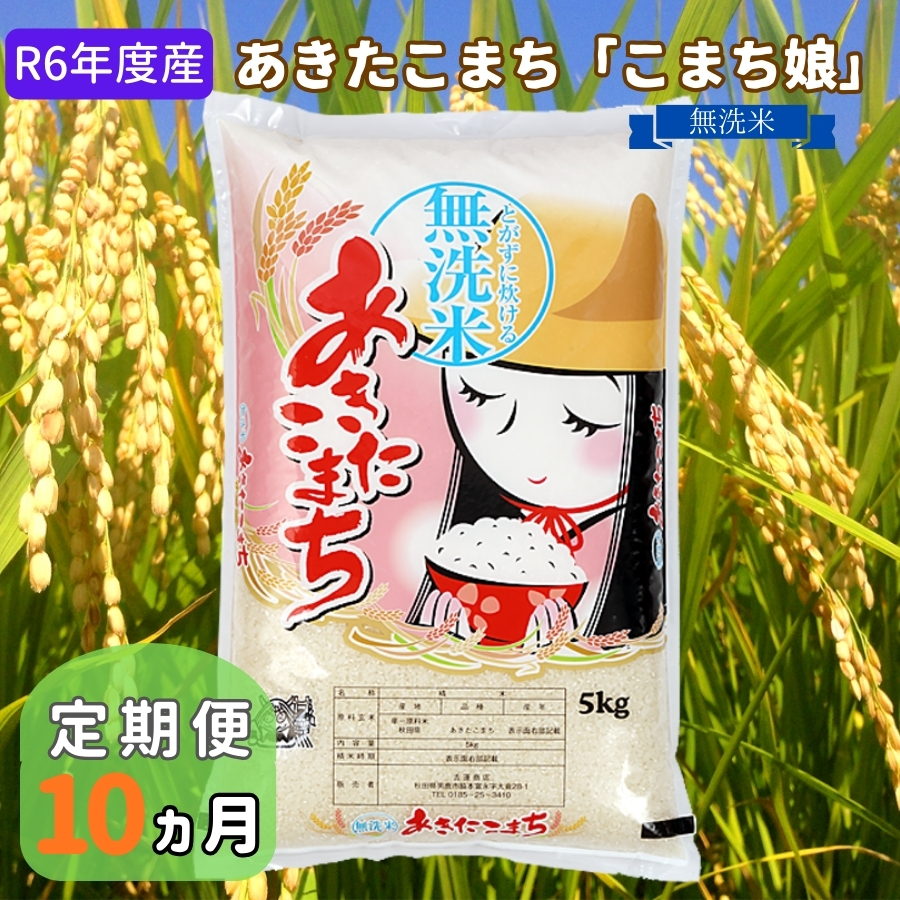 米 定期便 R6年度産  『こまち娘』 あきたこまち 無洗米 5kg 10ヶ月連続発送（合計50kg）吉運商店 秋田県 男鹿市 お米 お弁当 おにぎり