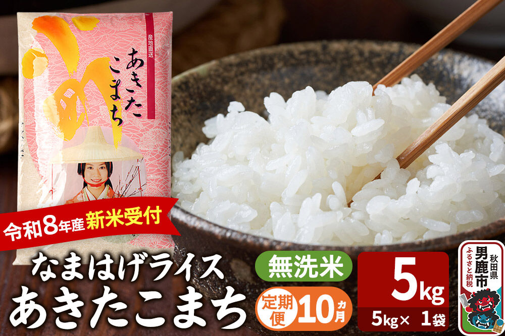 【定期便10ヶ月】 あきたこまち ＜令和8年産 新米受付＞ 『なまはげライス』 無洗米 5kg（5kg×1袋） 吉運商店 [新米 先行受付 米 こめ コメ 無洗米 あきたこまち 秋田県 男鹿市]