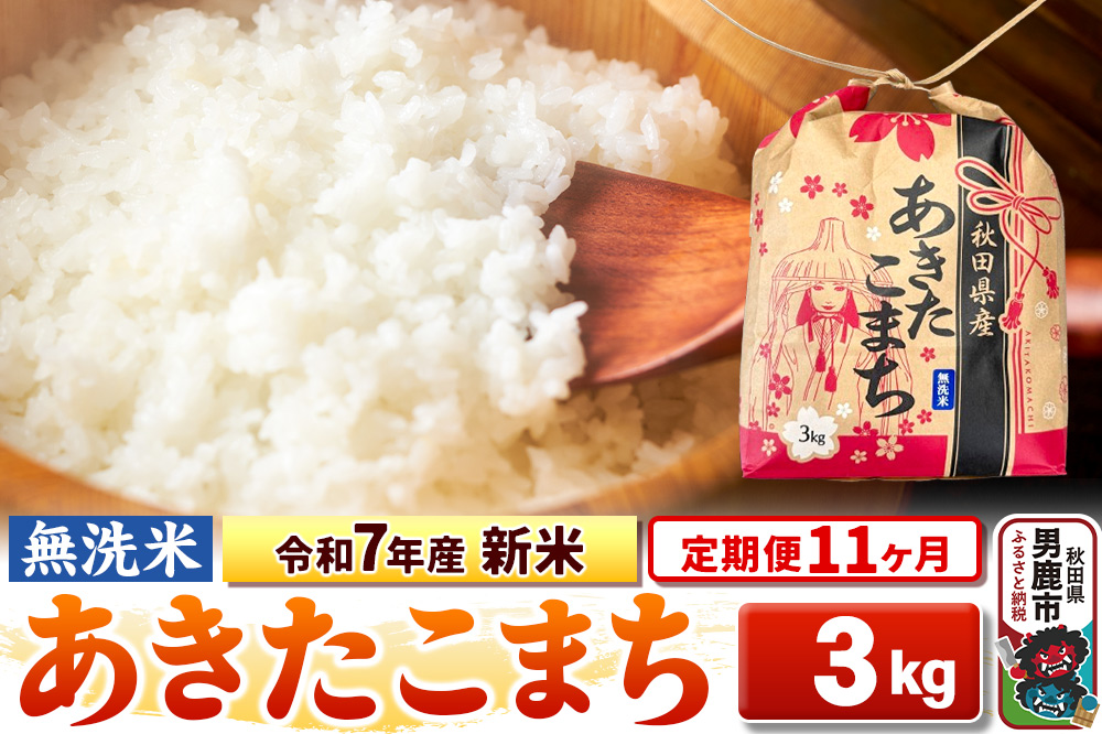 《定期便11ヶ月》令和7年産 新米【無洗米】秋田県産 あきたこまち 3kg 秋田県 男鹿市 こまちライン