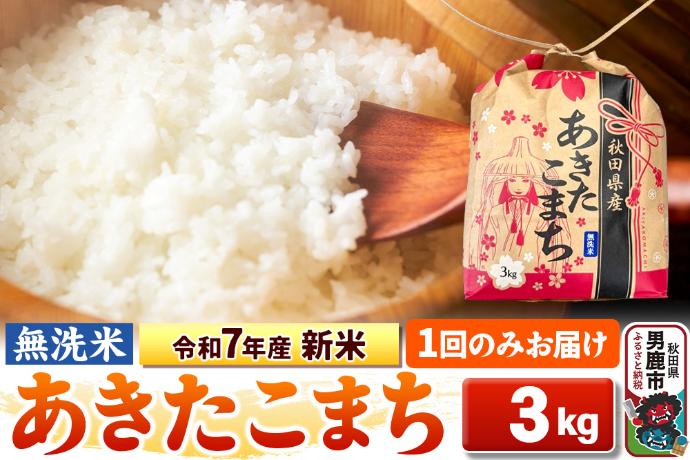 令和7年産 新米【無洗米】秋田県産 あきたこまち 3kg 秋田県 男鹿市 こまちライン