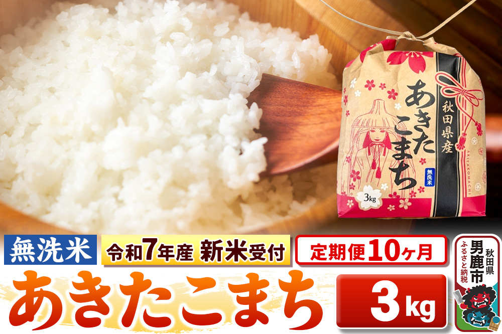 《令和7年産 新米受付》《定期便10ヶ月》【無洗米】秋田県産 あきたこまち 3kg 秋田県 男鹿市 こまちライン