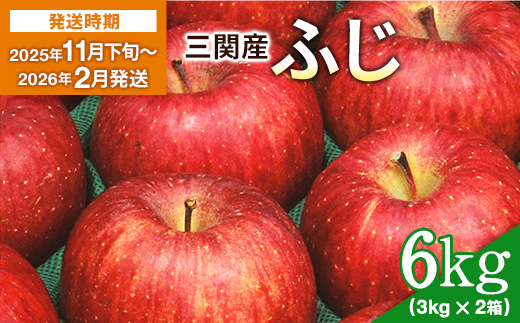【2025年11月下旬～2026年2月発送】 三関産 りんご ふじ 6kg （3kg×2箱）サンふじ 濃厚 で ジューシー ふるさと納税 りんご 旬 ふじりんご 果物 フルーツ 秋田県 三関【三関ゆめ蔵ぶ直売所】[B4-2601]