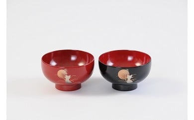 川連漆器 夫婦坪汁椀木箱入 月と猫[佐藤商事][C5503]