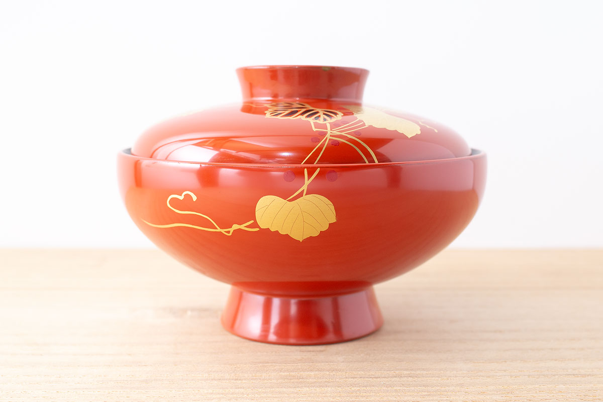 吸物椀  ( 蔦 ) 洗朱 《 川連漆器 》/ お椀 蓋付 赤【佐藤善六漆器店】[H6-9202]