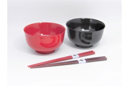 川連漆器 燻椀 夫婦小丼 すべらない箸セット【秋田県漆器工業協同組合】[N2-5401]