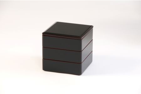 川連漆器 6寸5分角三段重 溜内古代朱【阿部健吉商店】[E5301]