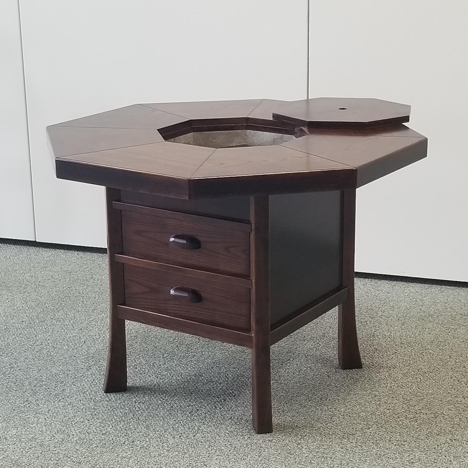 八角火鉢テーブル 机 座卓 ちゃぶ台 火鉢 炉 八角形テーブル ダイニングテーブル アンティーク調 高級 インテリア 家具 レトロ 和モダン 和室【(有)高松木工】[F8801]