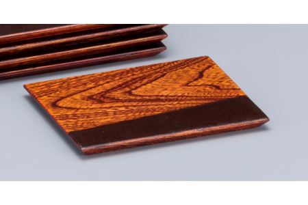 川連漆器 角銘々皿 木目布張 5枚組【山田漆器店】[H4-5601]