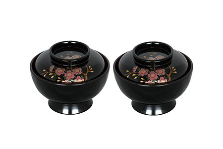 川連漆器 五寸大椀 蓋付 桜模様【山田漆器店】[Q2-5601]