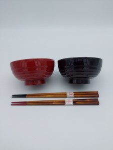 筋入で持ちやすいお椀と箸セット【丸利漆工所】[H2-5701]